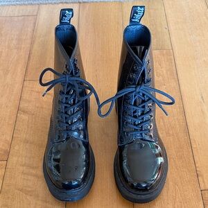 Dr Martens Black Patent Leather Lace-Up Boots